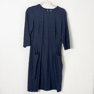 J. McLaughlin Textured Black Dress w/ Pockets 3/4 sleeves size M